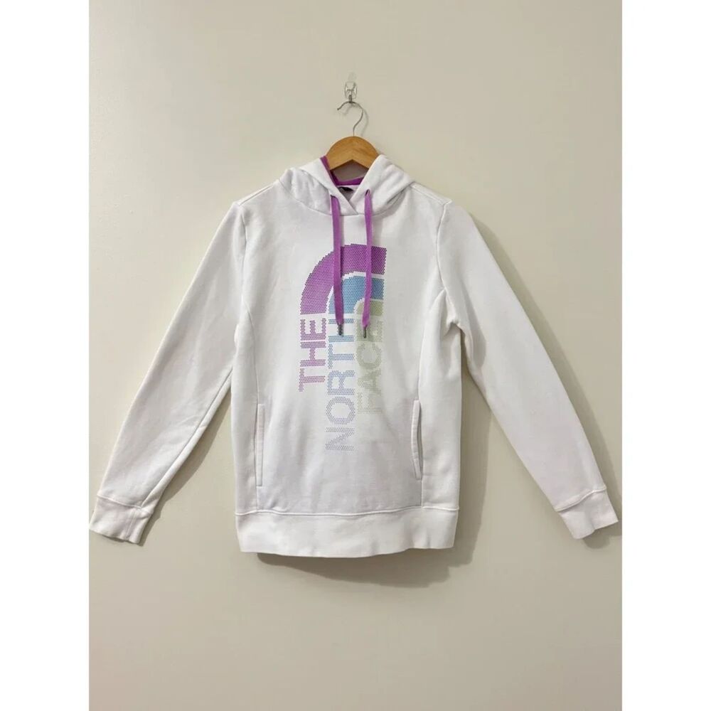 The North Face White Fleece Lined Pullover Hoodie Pastel Logo - Picture 3 of 5